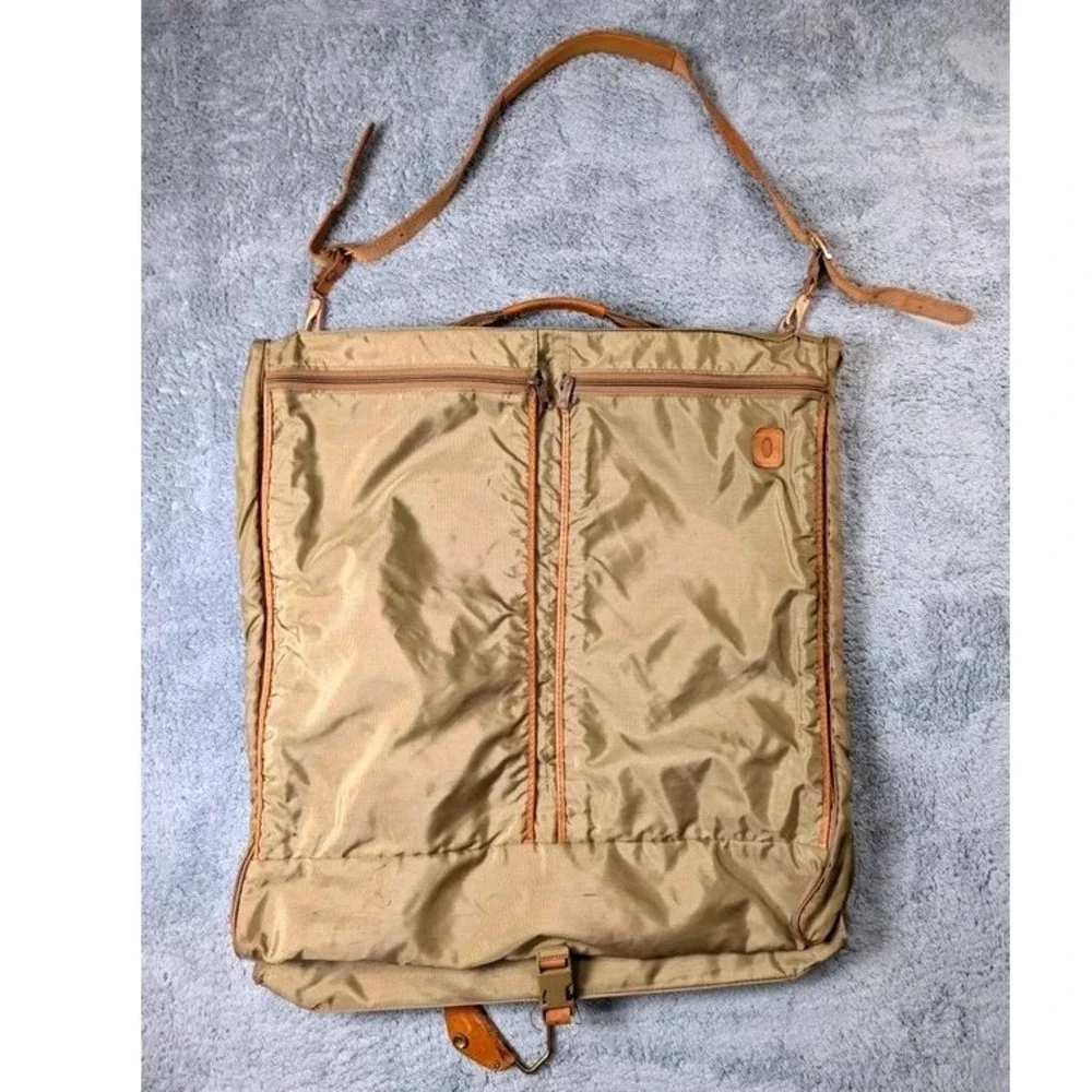 VTG. Hartmann Luggage~Tan Nylon/Belting Leather Trim Folding Garment Travel Bag